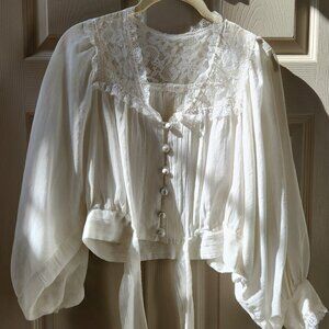 Beautiful Sheer Cotton, Lace and Satin Blouse
